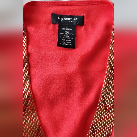 Silk V Neck Top in Red and Gold - Picture 6 of 16